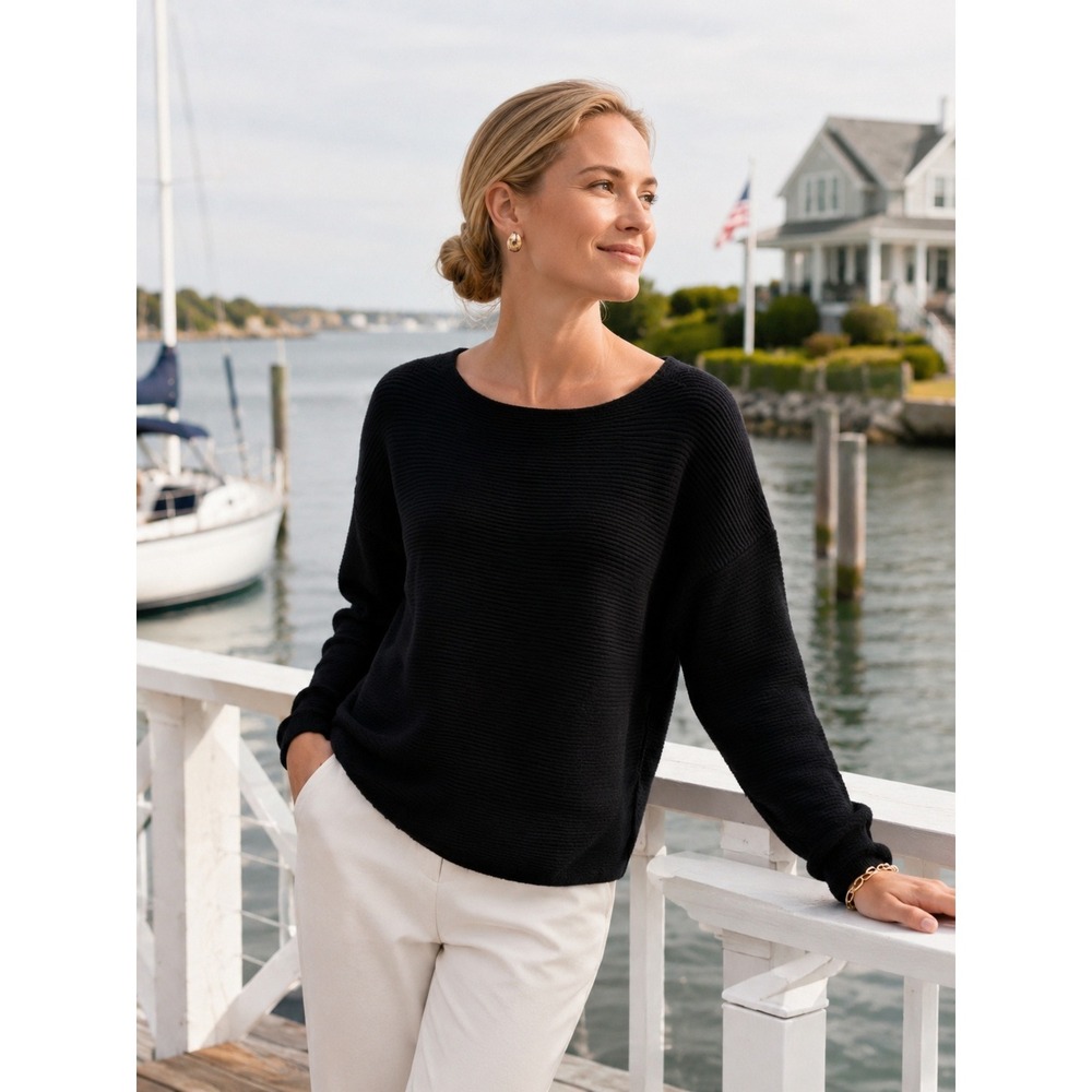 J.McLaughlin Black 100% Cashmere Ribbed Boat Neck Sweater- XL